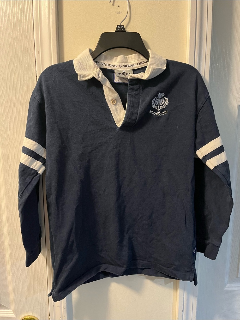 Rugby Nations Scotland Embroidered Logo Long Sleeve Polo Jersey Blue White 32